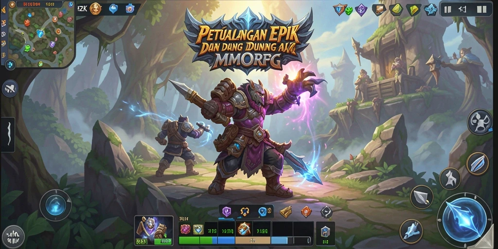 Screenshot gameplay <strong>8ZK</strong> menampilkan aksi pertempuran yang epik dan lingkungan yang menakjubkan.
