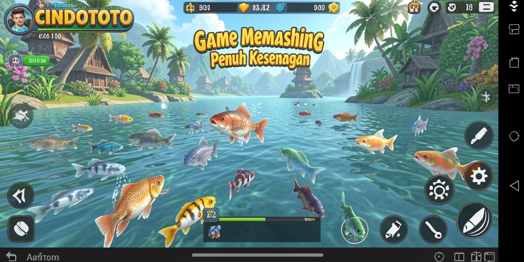Tampilan gameplay CINDOTOTO yang menarik saat memancing ikan.