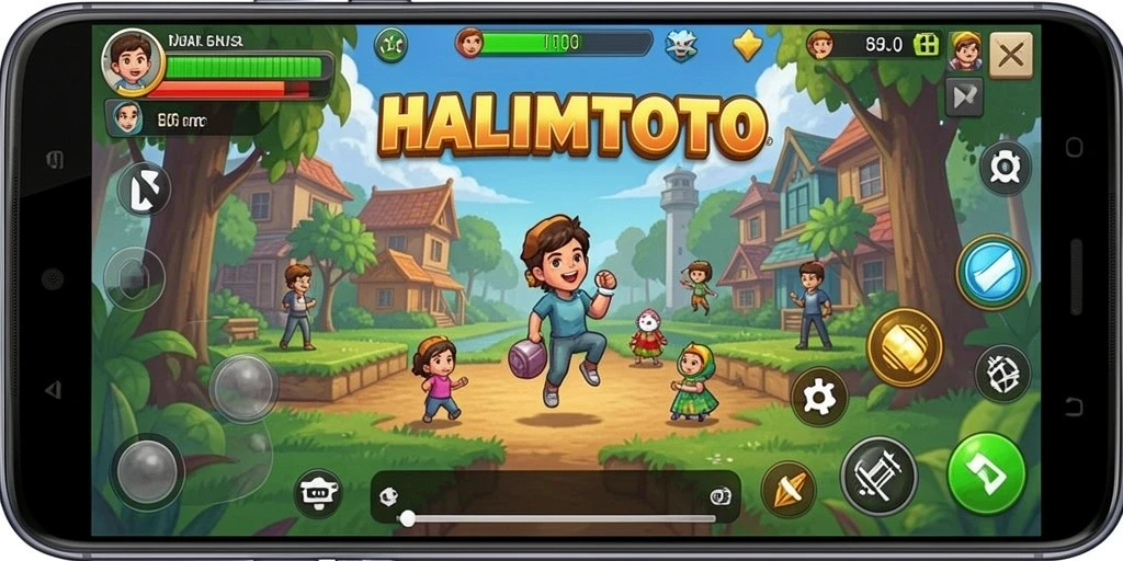 Gameplay HALIMTOTO menampilkan aksi karakter yang berjalan otomatis.