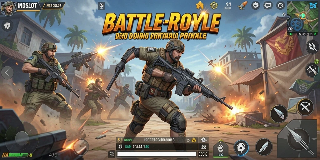 Screenshot gameplay INDSLOT dengan aksi battle royale yang intens.