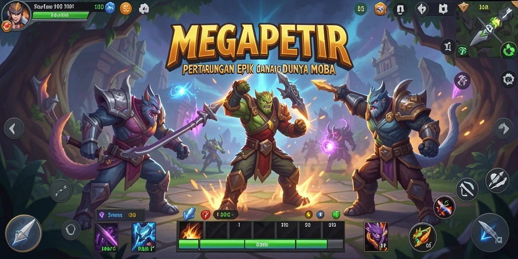 Tampilan seru gameplay MOBA dalam MEGAPETIR.
