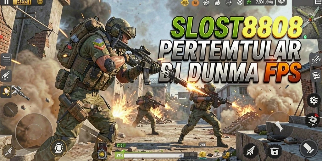 Screenshot gameplay SLOST8808 yang menunjukkan aksi tembak-menembak hebat.