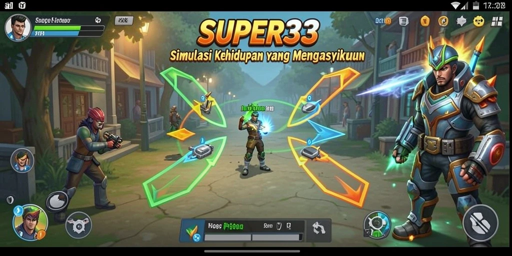 Tampilan gameplay SUPER33 menunjukkan interaksi karakter yang dinamis.